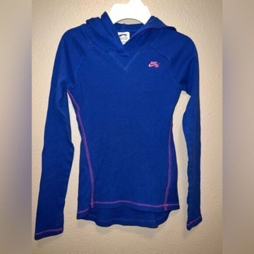Nike Thermal‎ Girls Large Blue Pink Hooded Pullover Nike SB Skateboarding Thumb